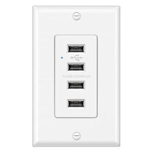 BESTTEN USB Receptacle Outlet, 4.2A/21W High-Speed 4 Port USB Wall Charging Outlet 125VAC Input, Quad Type-A Ports with LED Indicator, Decorator Wallplate Included, UL Listed, White