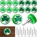 Fumete 12 Pieces St. Patricks Day Decorations Knob Covers Shamrock Clover Drawer Pulls for Cabinets Kitchen Dressing Wardrobe with Screws,Green Lucky Clover Irish Themed Knobs,1.1 Inches/ 28 mm