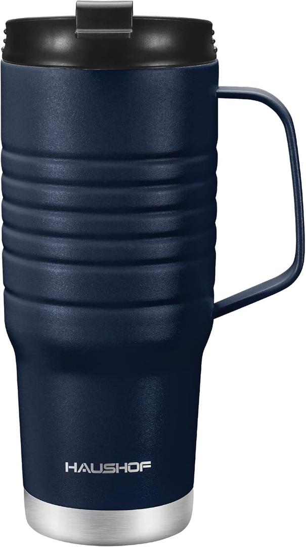HAUSHOF 24 oz Travel Mug with Handle, Stainless Steel Vacuum Insulated Coffee Travel Mug, Double Wall with Leakproof Lid, BPA Free (24 Fl Oz, Upgrade- Navy Blue)