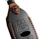 2022 subaru key fob cover leather, Genuine Leather Key Fob Case protector for Subaru Ascent Outback with leather keychain (Black)