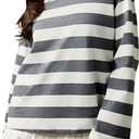 Women's Oversized Tshirts Striped Long Sleeve T Shirts Crew Neck Preppy Tops Fall Outfits (Gray, M)