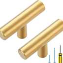 Ravinte 5 Pack Gold T Bar Cabinet Knobs 2 Inch Dresser Knobs Brushed Brass Single Hole Drawer Knobs Cabinet Handles