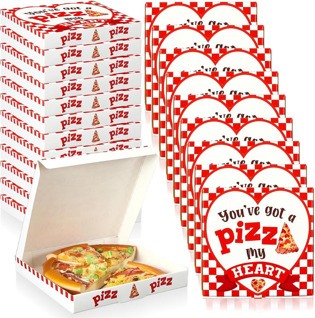 50 Pcs Valentines Heart Mini Pizza Box Square Cardboard Pizza Box Small Cookie Boxes for Valentine Celebrations Party Favors Birthdays Weddings,(6.3 x 6.3 x 0.9 Inches)