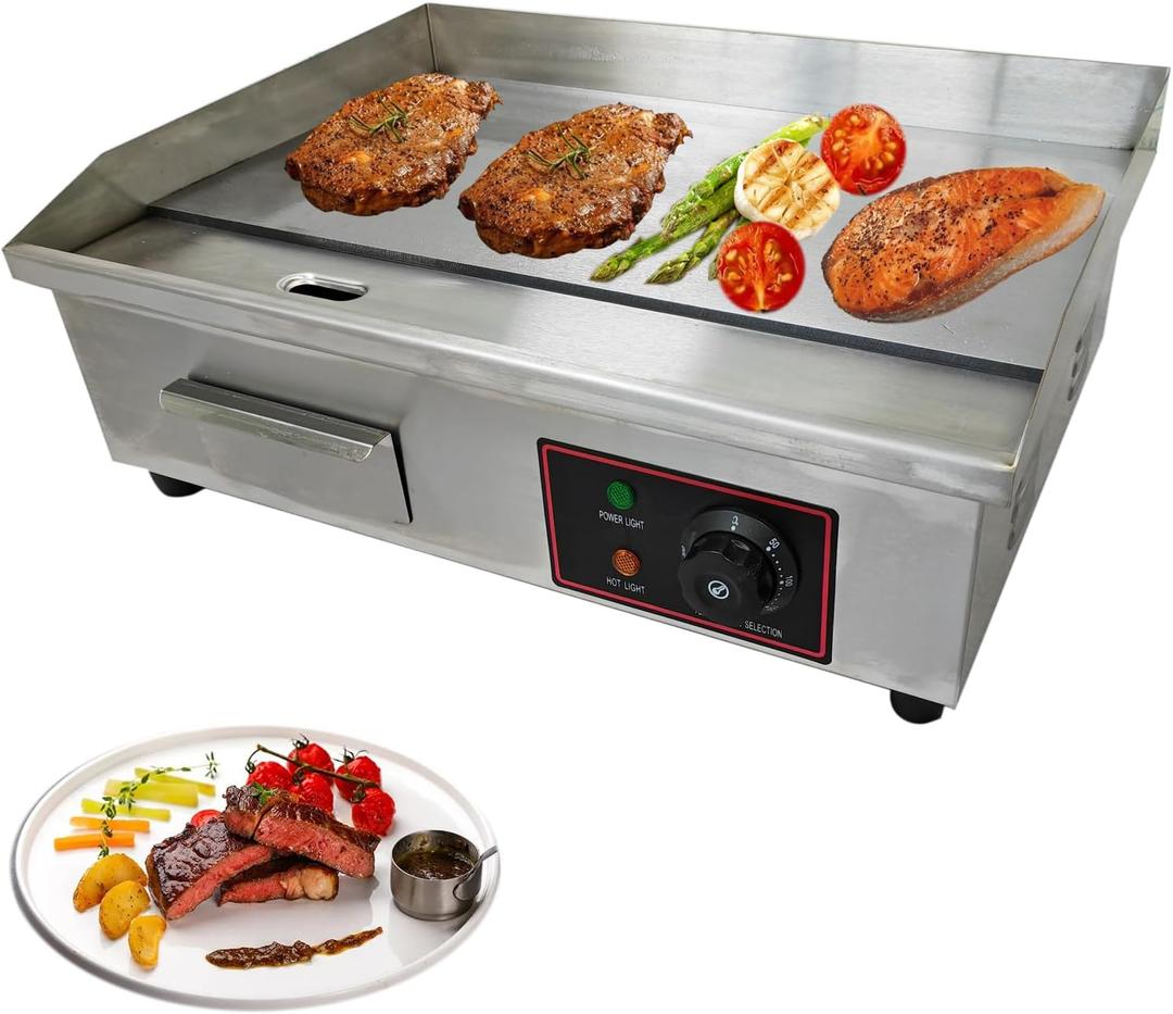22" Extra Large Electric Griddle, Commercial Electric Countertop Griddle Grill,Stainless Steel Flat Top Grills for Kitchen Restaurant Indoor with Adjustable Temperature Control - 1600W, 110V
