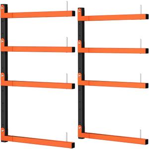 2 Pack Lumber Storage Rack, Wall Mount Foldable & Adjustable Lumber Rack with 4-Level Holds Up 520 Lbs, Heavy Duty Metal Garage Wood Rack for Workshop, Basement, Indoor and Outdoor