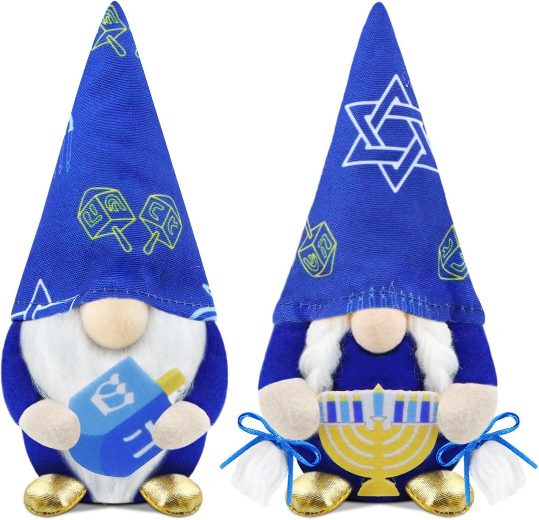 Gehydy Set of 2 Hanukkah Gnomes Chanukah Christmas Decoration Gnome Handmade Scandinavian Tomte Xmas Decor for Home Kitchen Tiered Tray - Navy Blue