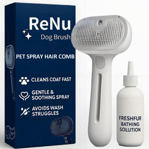 3-in-1 Self-Cleaning Steamy Pet Brush for Dogs & Cats, Fresh Fur Shower Brush That Removes Loose Hair, Reduces Shedding, Grooming Tool for Long & Short Hair, Wet or Dry Use (White)