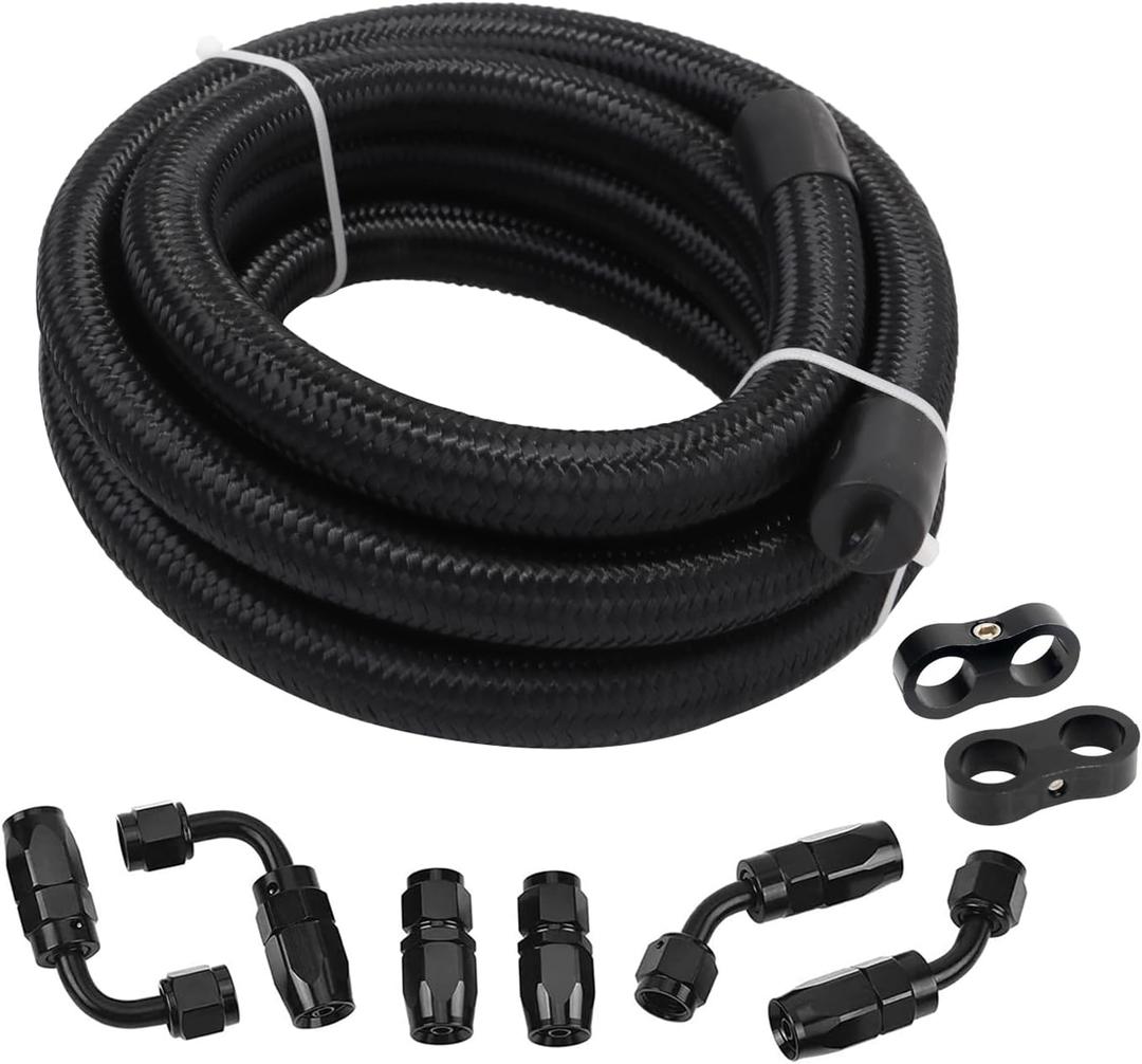 LokoCar 8AN Fuel Line Kit AN8 Nylon Braided Fuel Line Hose Fitting Kit CPE 10FT Black