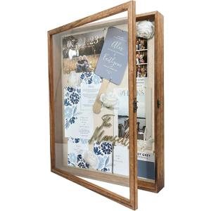 16x20 Shadow Box Frame in Wood Color with Linen Back - Shadow Box Frame with Paulownia Wood and Real Glass Cover for Wall or Tabletop Display