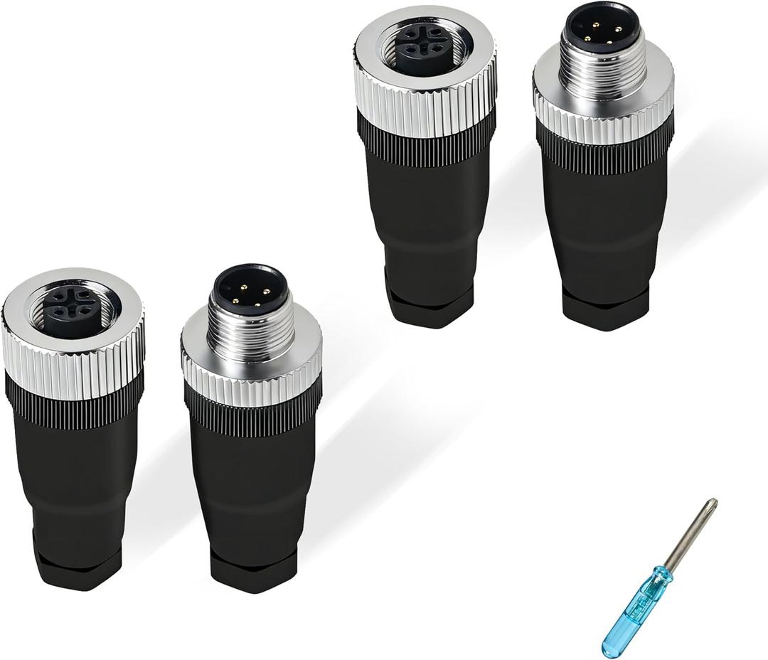 M12 4 Pin Aviation Connector, Panel Mount Socket Plug Male Female, IP67 Waterproof Circular Connector, Gold-Plated Copper Contacts, PG7, 2 Sets