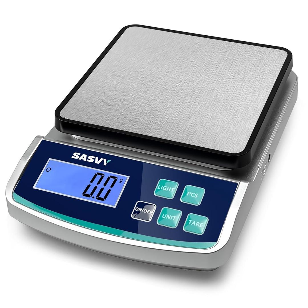 Digital Lab Scale 5000g x 0.1g oz/lb/g/kg Precision Electronic Scientific Scale Analytical Balance for Laboratory Jewelry Kitchen Includes Rechargeable Battery