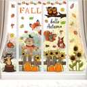 7 x 6 Sheets Fall Window Clings Fall Watercolor Pumpkin Maple Leaves Scarecrow Owl Sunflower Window Stickers for Autumn Thanksgiving Harvest Home Window Decals Decor