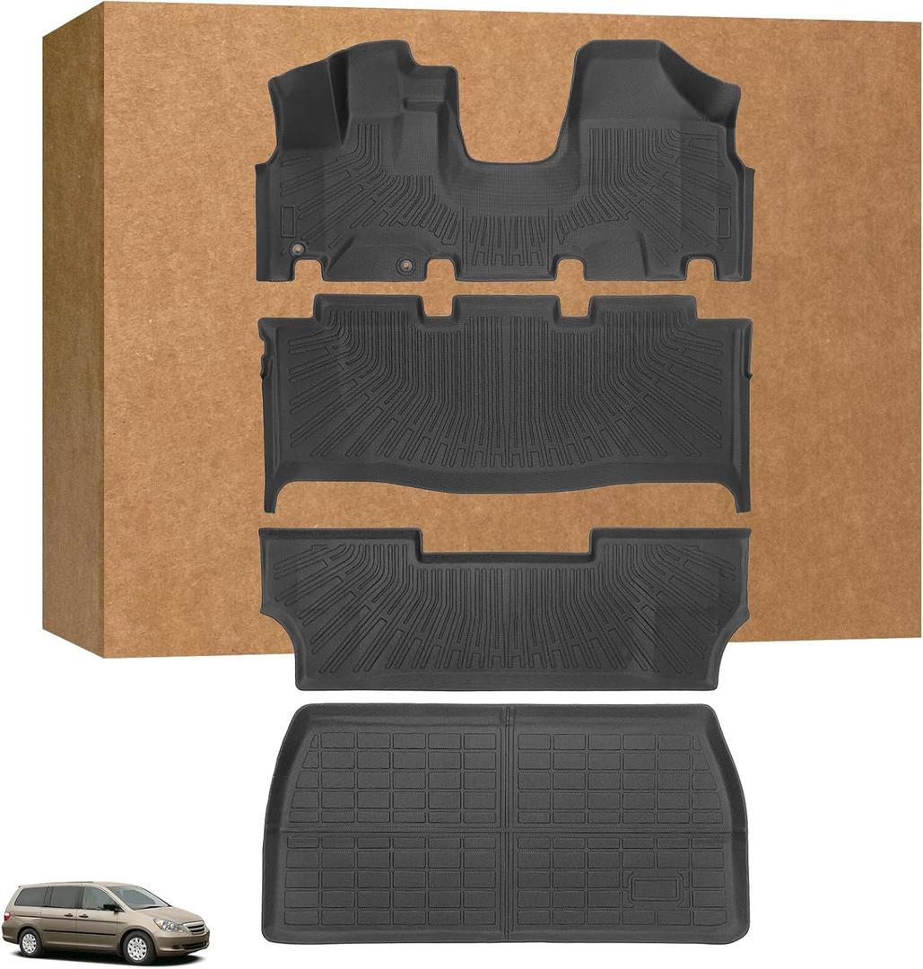 Floor Mats for Honda Odyssey 2005 2006 2007 2008 2009 2010 2011,Odyssey Floor Mats&Cargo Liner, All Weather Protection TPE, Anti-Slip Floor Liner Compatible with Honda Odyssey 1st&2nd&3Row Accessories