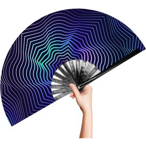 OMyTea Rave Clack Hand Fan for Men/Women - Large Chinese Japanese Bamboo Folding Handheld Fan - for EDM, Music Festival, Club, Event, Party, Dance, Performance, Decoration, Gift (Illusion Trippy) (Illusion Trippy)