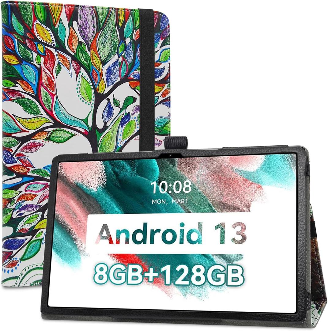 LiuShan Compatible with UMIDIGI A13 Tab Case 2023, DOOGEE T10 Plus case, Headwolf HPAD5 case, PU Leather Slim Folding Stand Cover for 10.5" UMIDIGI A13 Tab/DOOGEE T10 Plus/Headwolf HPAD5 Tablet, Love Tree