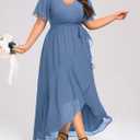 Talisea Womens Plus Size Long Dress Chiffon High Low Split Ruffle Evening Bridesmaid Wedding Guest Formal Maxi Dresses, 18 W