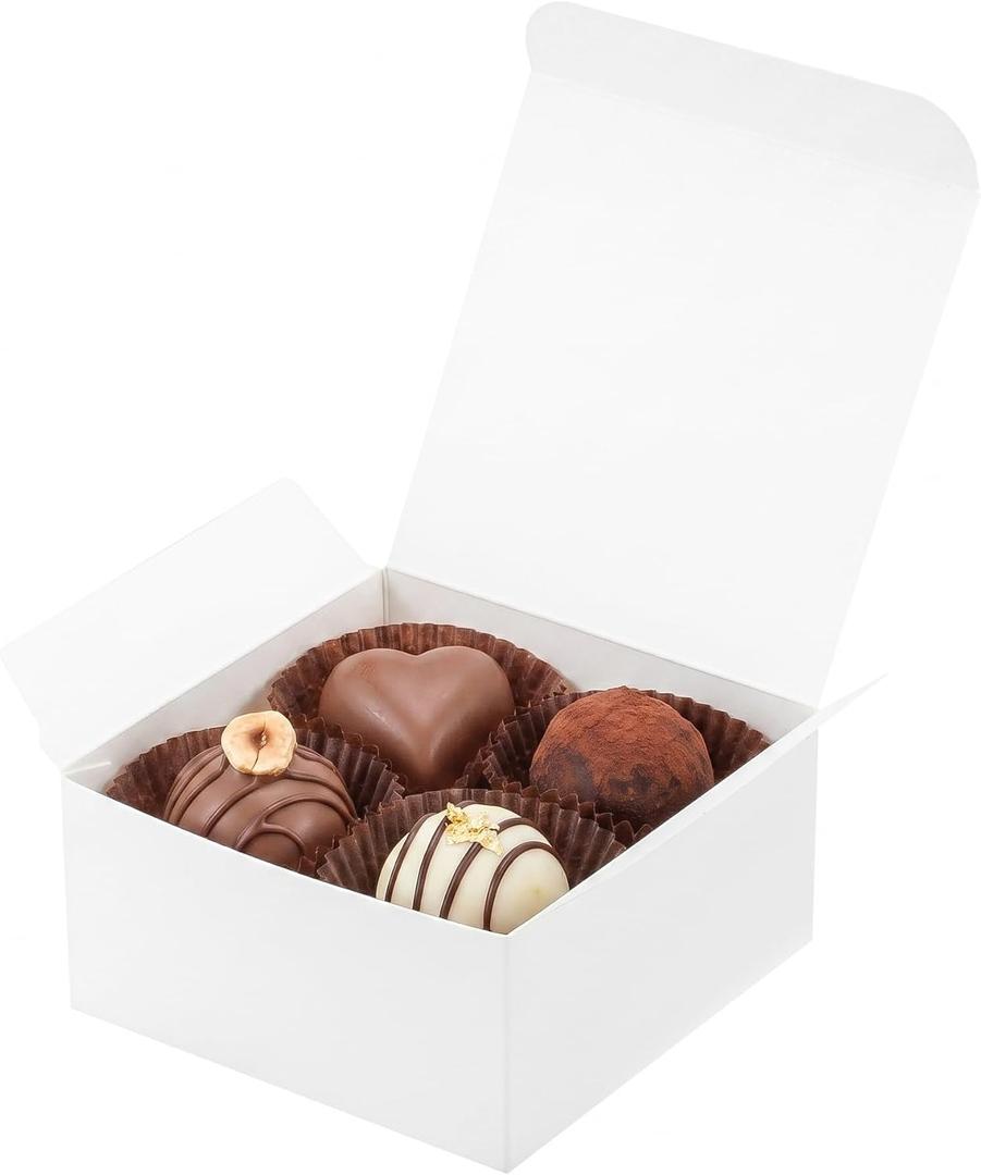 Sunnda 40 Pack 4x4x2 White Small Gift Boxes - Food Grade Cardboard Treat Boxes for Candy, Fudge, Cookies - Small Square Boxes for Ornaments, Jewelry Trinkets, Party Favors, Small Business Packaging