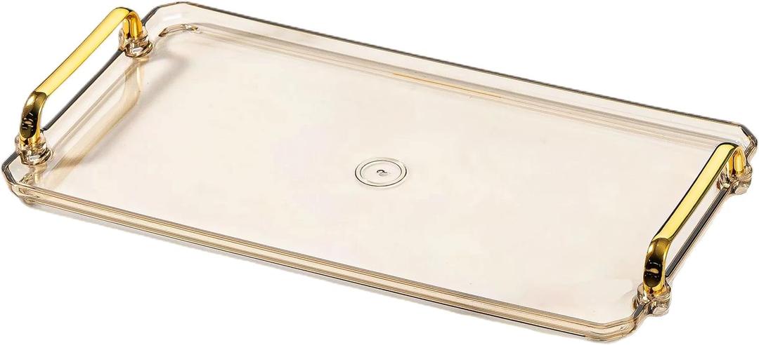 Acrylic Serving Tray with Handles Ottoman Countertop Decorative Tray Serving Tray Spill-Proof Tray for Coffee Table Living Room Bedroom16 x 9 x 0.8 inches (Amber)