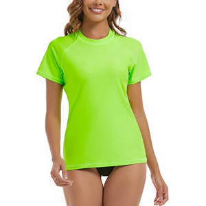 Bonneuitbebe Women's Swim Shirt UPF 50+ Short Sleeve Rash Guard UV Sun Protection Swimsuit Bathing Suit Top, F Green, S