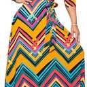 FANDEE Plus Size Maxi Dress for Women Casual Summer Sundress V-Neck 3/ 4 Sleeve Color Stripe Small