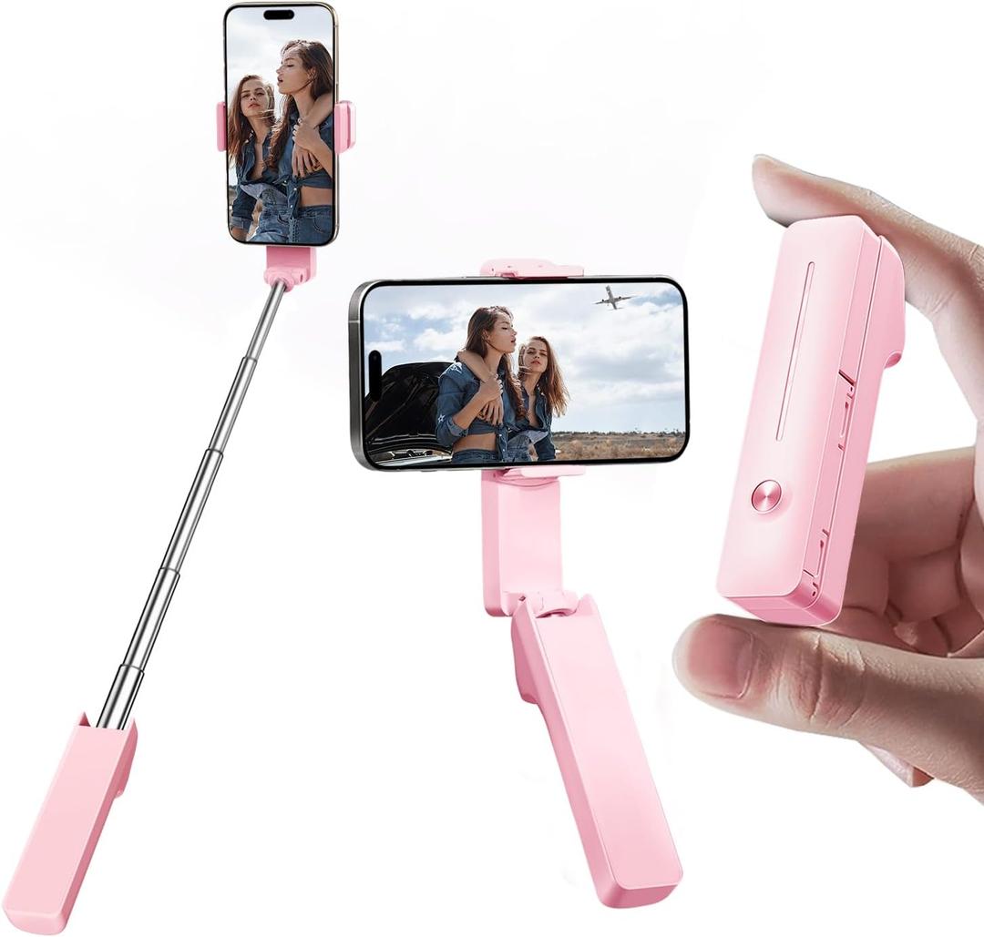yAyusi Extendable Mini Selfie Stick for iPhone, Pocket Size Portable Selfie Stick with Remote, Compact Phone Selfie Sticks with Phone Holder for Content Creation/Vlog/Video Record/Live Stream (Pink)