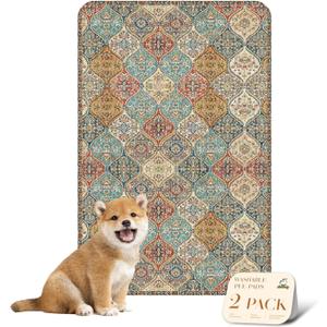 nunubaby Washable Pee Pads for Dogs, Stylish, Non-Slip and Leak-Proof Pee Pads. Reusable Potty Pads for Dogs for Crates and Floors.(Cream/Multi, 24" x36" )