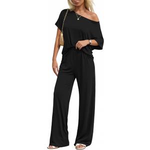 KIRUNDO Lounge Sets for Women Airport Travel Outfit 2026 Summer Off the Shoulder Tops Wide Leg Pants 2 Piece Matching Set, 3X