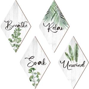 Jetec 4 Pcs Bathroom Decor Wall Art Relax Soak Unwind Breathe Wooden Sign Hanging Bathroom Decor for Bedroom Living Room Office Farmhouse Decorations (Farmhouse)