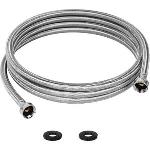 12FT Washing Machine Hose, Stainless Steel Braided Washer Hose Supply Line with 3/4" FHT Connectors for Long-Distance Residential Water Supply, Durable and Leak-Resistant