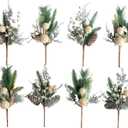 8PCS Christmas Tree Picks and Sprays Set - 13 Inches Picks with Pine Cone, Green Spruce Branches, Pine Needles - Perfect for Holiday Decor, Vase Filler, Wreath, DIY Crafts - Christmas Tree Decorations