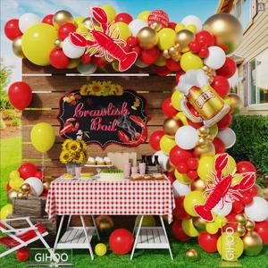 2 x Crawfish Boil Party Supplies for Crawfish Boil Birthday Party Decor | 145pcs Crawfish Balloon Arch Garland Kit with Inflatable Crawfish Beer Mylar Balloons for Baby Shower Birthday Party Decor