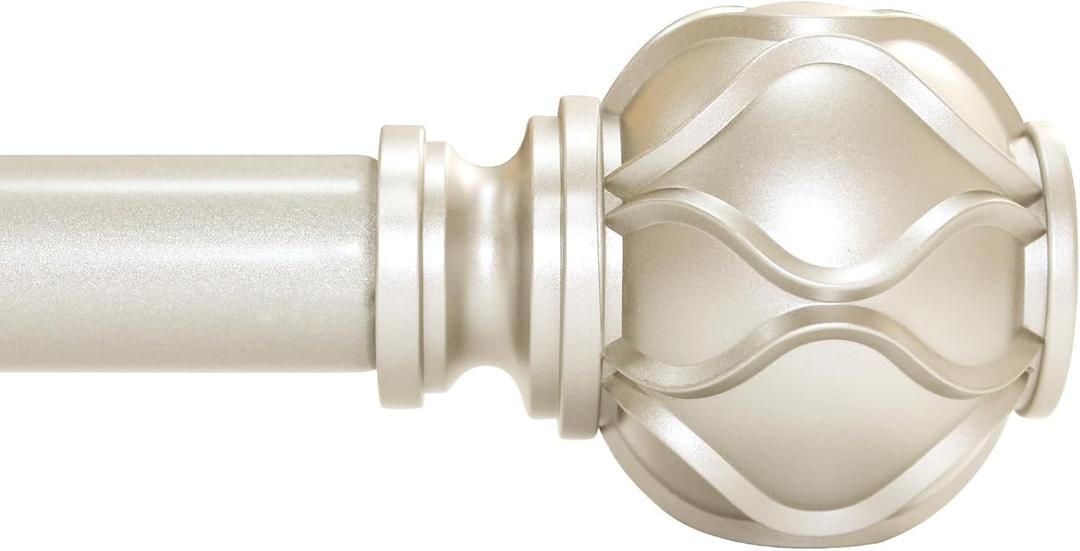 Champagne Gold Curtain Rod for Windows 66 to 120 Inches(5.5-10ft), 1" Diameter Heavy-Duty Adjustable Decorative Curtain Rod with Striped Twisted Finials - for Living Room Bedroom (Modern Home Decor)