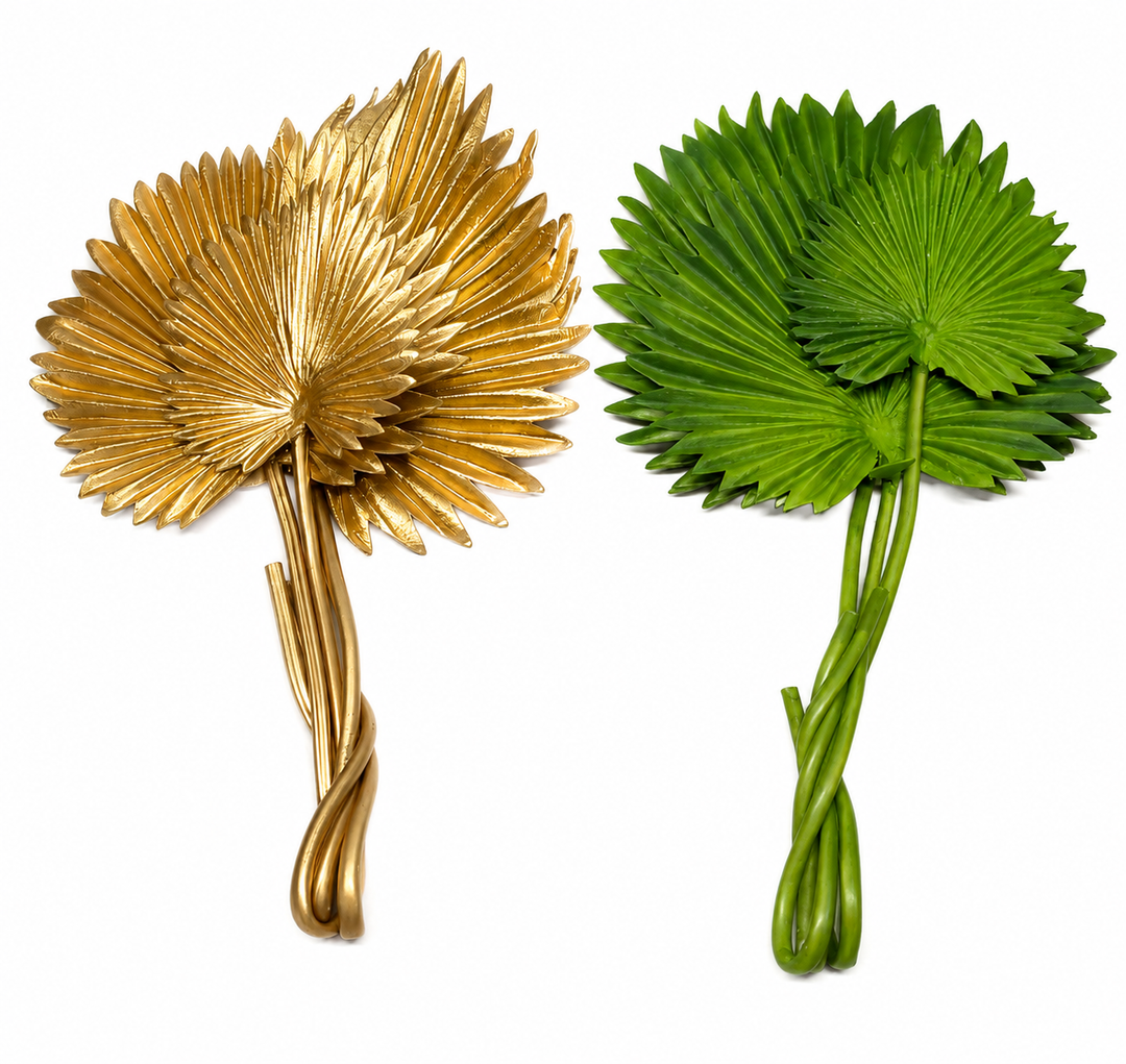 6 Pcs Pu Foam Artificial Palm Leaves Faux Palm Tropical Leaves Fake Palm Fronds for DIY Wedding Bouquets Fake Leaves for Centerpieces Arrangements Bridal Shower Palm Leaf for Party Home Decorations