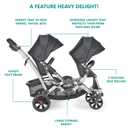 Dream On Me Track Tandem Double Umbrella Stroller in Slate, Lightweight Double Stroller for Infant and Toddler, Multi-Position Reversible & Reclining Seats, Large Storage Basket and Canopy