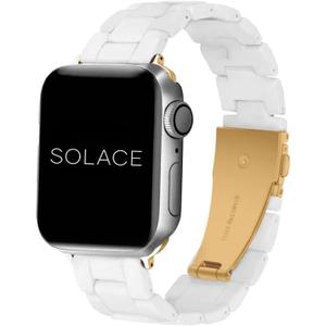 Solace Bands Lightweight Perma Watch Band - Universal Fit for Apple Watch Bands for Women and Men, iWatch Bands for 38mm 40mm 41mm 42mm 44mm 45mm 49mm Ultra, SE and Series Series 10 9 8 7 6 5 4 3 2 1 (Matte Solid) (White/Gold Hardware)