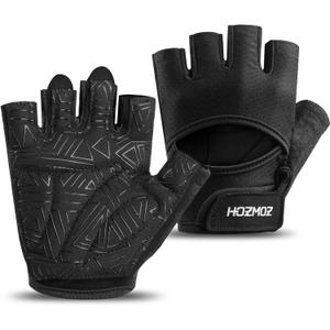 Ventilated Weight Lifting Gloves, Thick Padded Gym Gloves with Full Palm Protection & Grip & Shock Absorption for Women & Men's Fitness Training (Black)