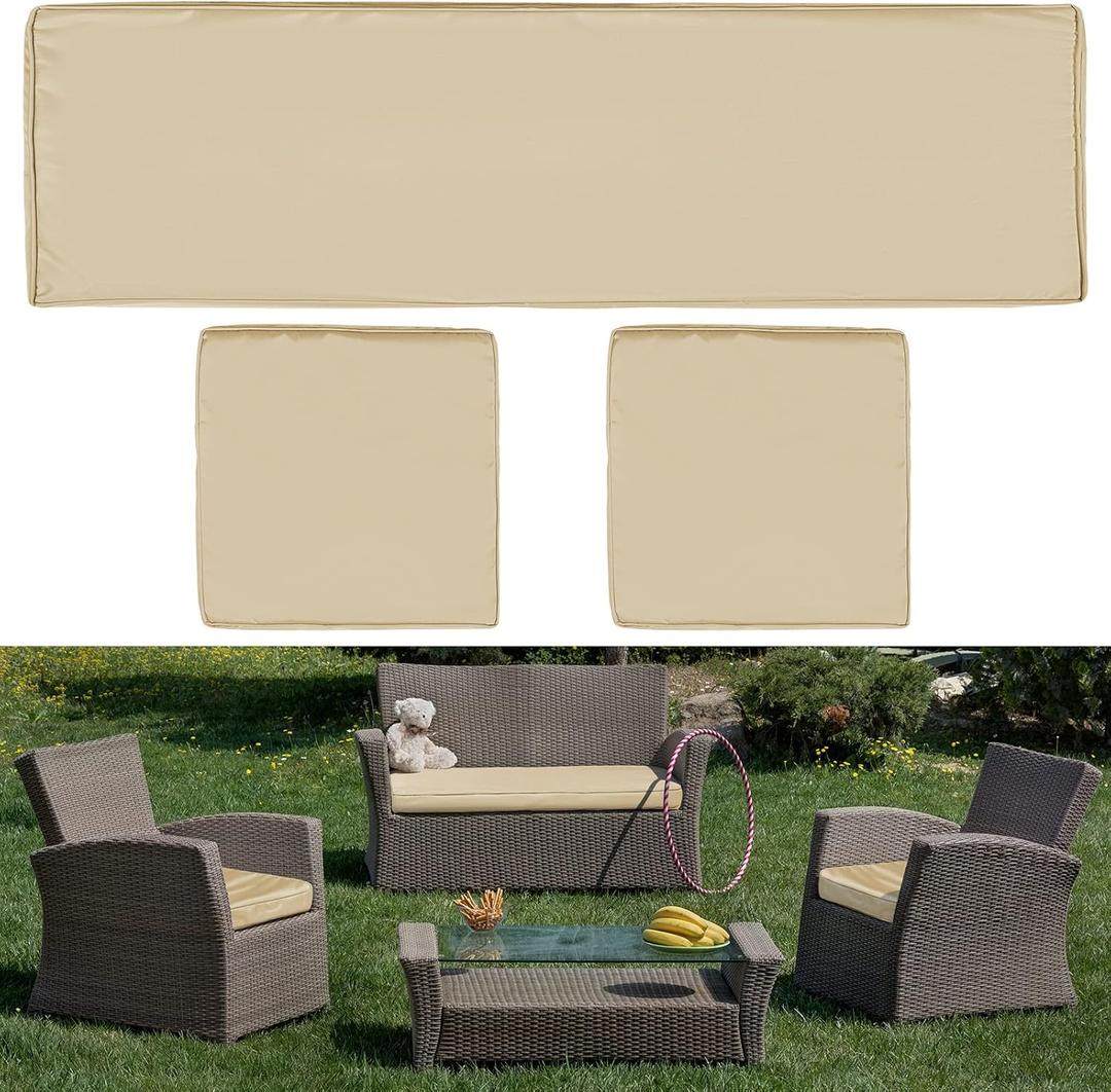 Lounsweer 3 Pcs Outdoor Cushion Covers Patio Cushion Replacement Covers 2 Covers 18 x 18 x 2 and 1 Cover 42 x 18 x 3 for Patio Furniture Outdoor Washable Water Resistant for Couch Garden Sofa (Brown)