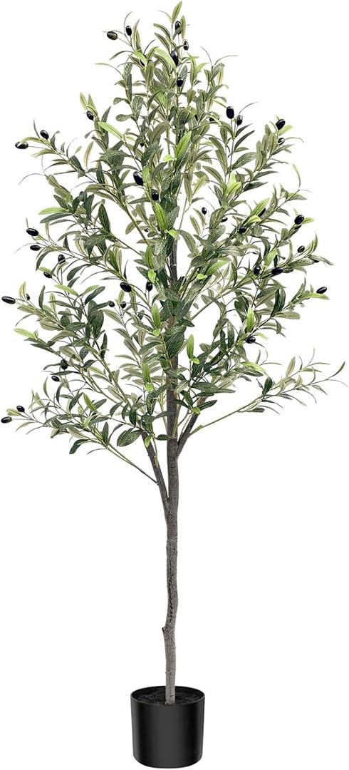 6FT Faux Olive Tree Indoor Realistic Artificial Olive Tree for Home, Office Decor with Natural Trunk Design Perfect Housewarming Gift