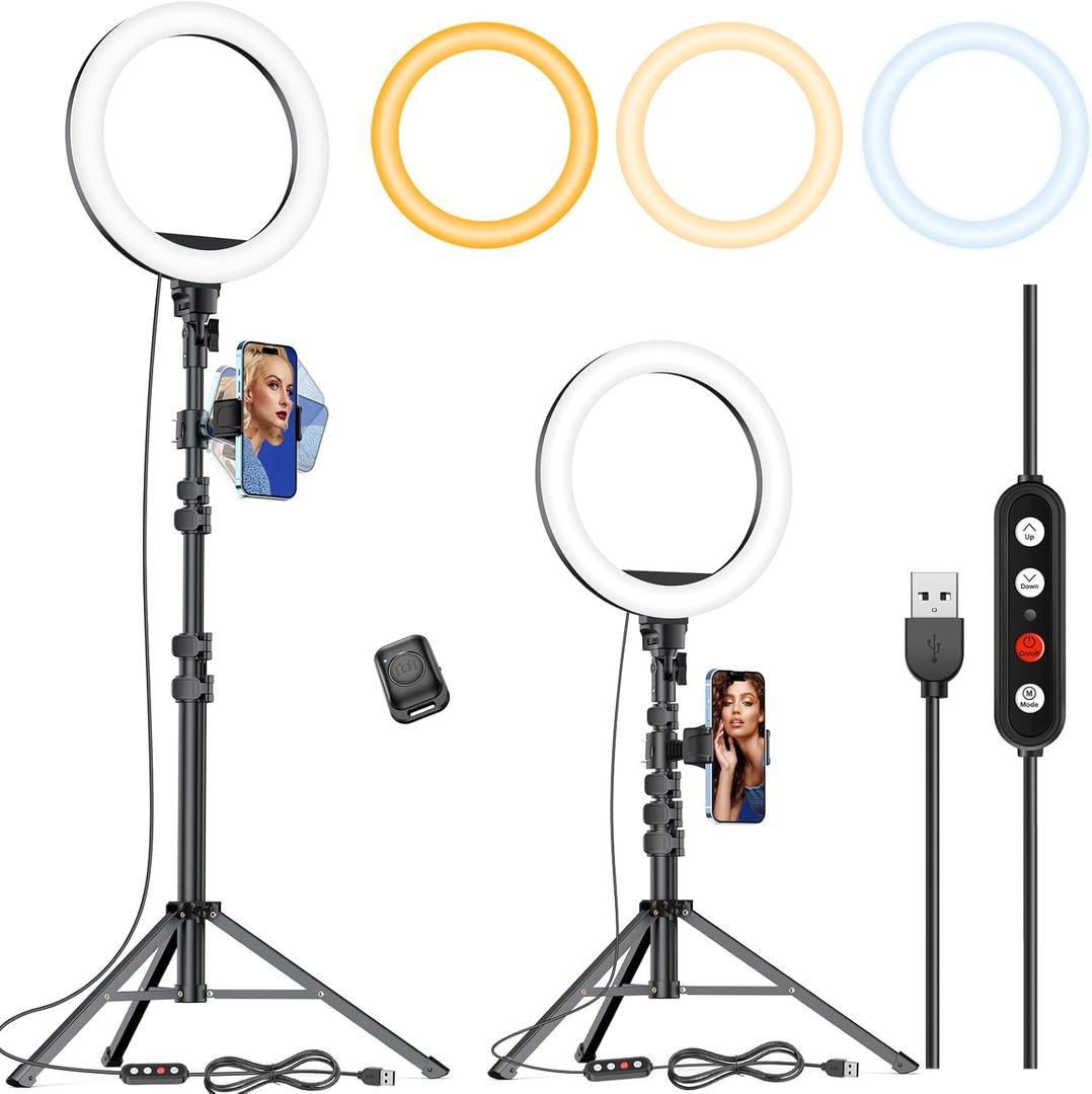 Kaiess 10.2" Selfie Ring Light with 65" Adjustable Tripod Stand & Phone Holder for Live Stream/ Makeup, Upgraded Dimmable LED Ringlight for Tiktok/ YouTube/ Zoom Meeting/ Photography, Pack of 2