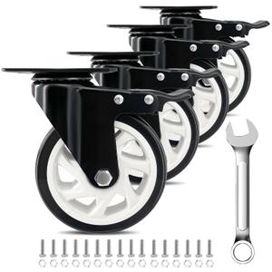 5 Inch Heavy Duty Caster Set of 4, Swivel Plate Castor Wheels with Dual Locking Brakes, Silent Polyurethane (PU) Wheels, 360 Rotation, 2800lbs Load Capacity-Black