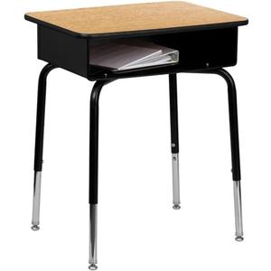 Flash Furniture Billie Open Front Student Desk for Classrooms or Remote Learning, Height Adjustable School Desk with Metal Book Box, Natural/Black (Set of 1)