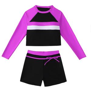 Girls Swimsuit 3 Pieces Long Sleeve Zip Rash Guard Set Bikini Bathing Suits Summer Swimwear with Skirt 7-14 Years (Black)