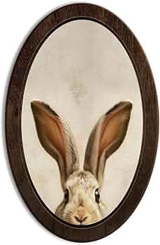 DSHFG Vintage Bird Oval Wall Art Decor Framed, Cottagecore Room Decor, Kids Nursery Toddler Room Bedroom Bathroom Wall Art Hanging, Farmhouse Decorations, 14.5x9 Unframed (Bunny)