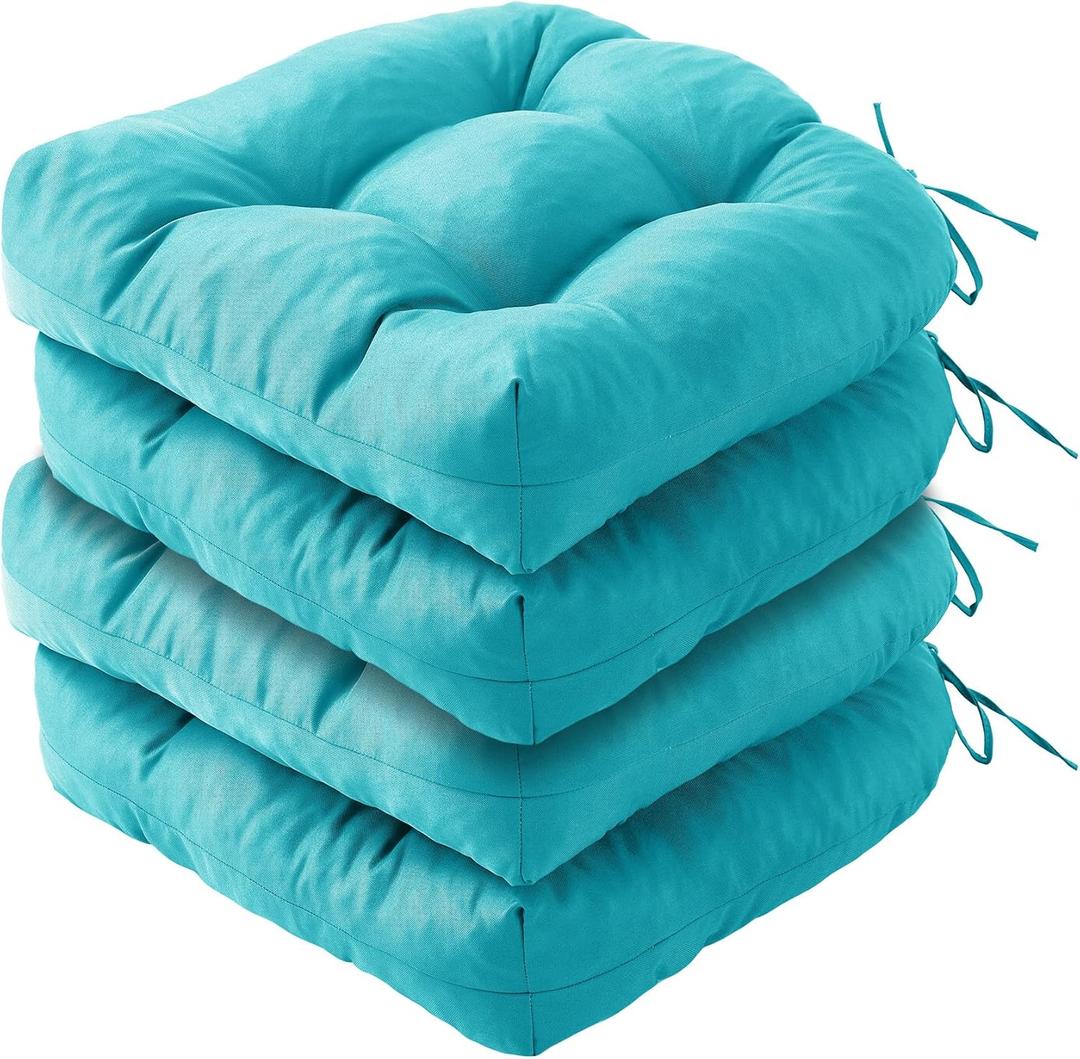 IPYNBAP Outdoor Chair Cushions Set of 4, Patio Chair Cushions with Ties, 19x19+5 Tufted Outdoor Seat Cushions, Waterproof Patio Furniture Cushions, Outdoor Dining Chair Pads, Teal