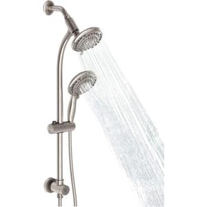Egretshower Handheld Showerhead & Rain Shower Combo for Easy Reach, 27.5" Drill-free Stainless Steel Slide Bar, 5”of 5-setting Handheld Shower and Showerhead, with 5ft Hose -Brush Nickel