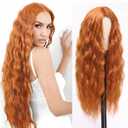 30 Inch Ginger Wig Long Wavy Orange Wigs for Women Curly Copper Auburn Wig Middle Part Synthetic Heat Resistant Fiber Reddish Brown Wigs for Cosplay Halloween Christmas Gifts Party Daily Use