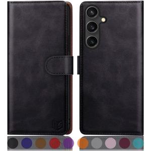 SUANPOT Compatible with Samsung Galaxy S25 Wallet case with RFID Blocking Credit Card Holder,Flip Book PU Leather Protective Cover Women Men for Samsung S25 Phone case Black