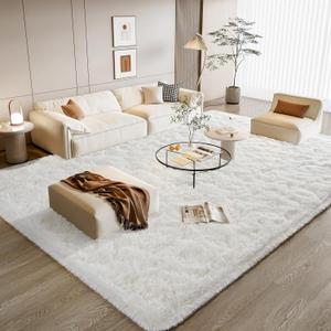 BENRON Fluffy Rugs for Living Room 7x10 Cream White, Washable Large Area Rugs for Bedroom Dining Table Office Kids Nursery Room, Washable Indoor Floor Carpets