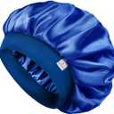 YANIBEST Silk Bonnet for Men Women Hair Bonnet for Sleeping Double Layer Satin Bonnet for Natural Curly Hair Unisex Sleep Cap (Blue)