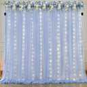 10ft x 7ft Baby Blue Chiffon Backdrop Curtain with Lights String for Parites Wedding Light Blue Curtain Photo Backdrop Drapes for Baby Shower Birthday Party Home Decorations